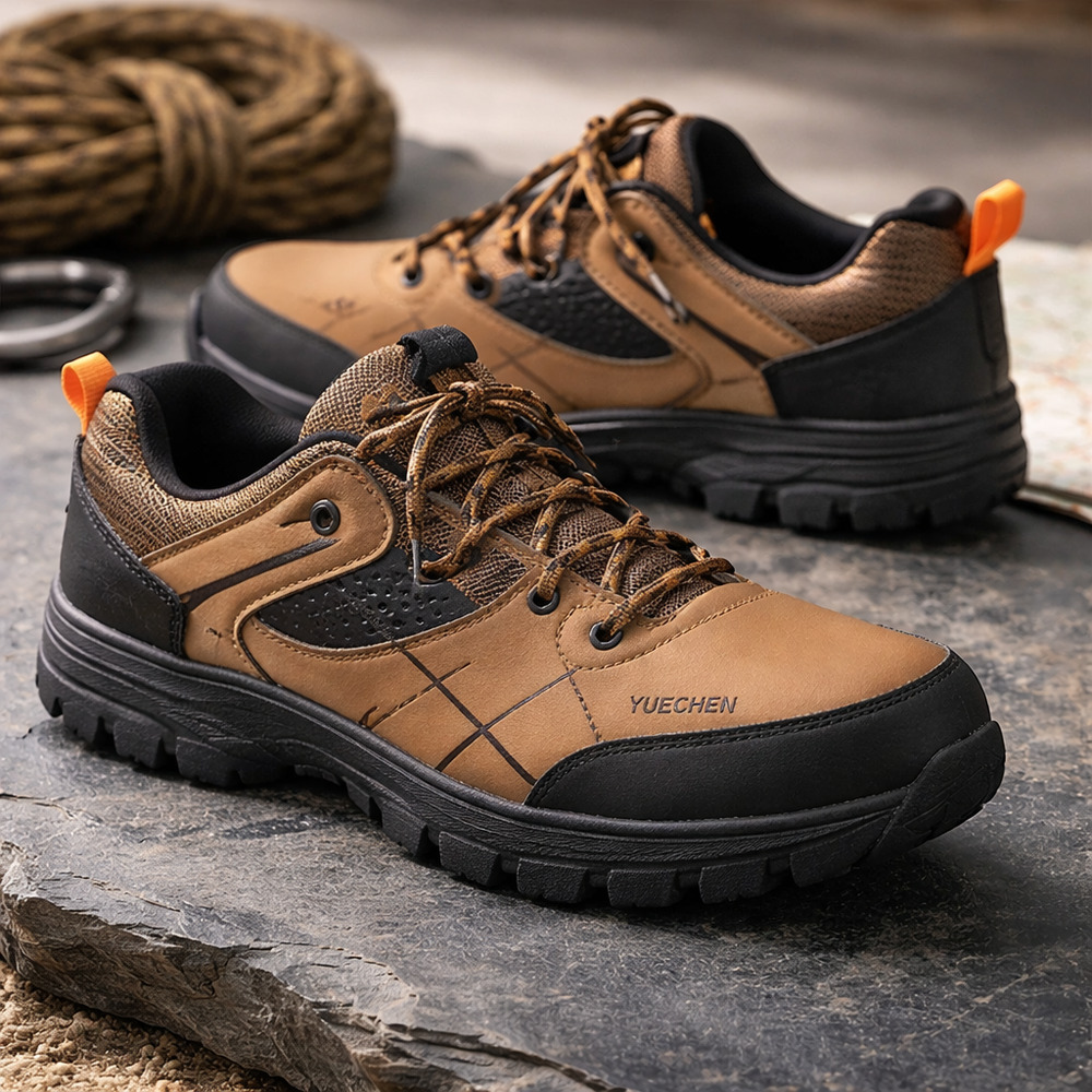 Yuechen Mens Walking Hiking Shoes Size 9.5 Tan